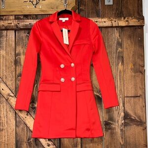 Elegant Red Double-Breasted Women's Blazer